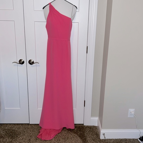 NWOT Ieena for Mac Duggal Pink One Shoulder Open Back Jersey Mermaid Gown 26266 - Picture 3 of 8